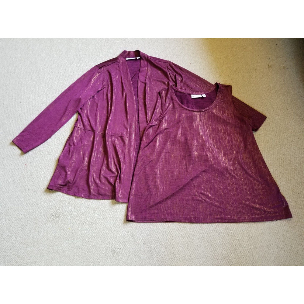 Susan Graver 2X Women's Plum Metallic Knit Top and Cardigan Set